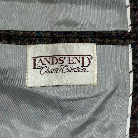 Vtg Lands' End Charter Collection Tweed Blazer Plaid Two Button Sport Coat 46L - Picture 6 of 10